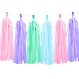 Guirnalda de borlas de papel, mezcla de colores, (12 borlas)