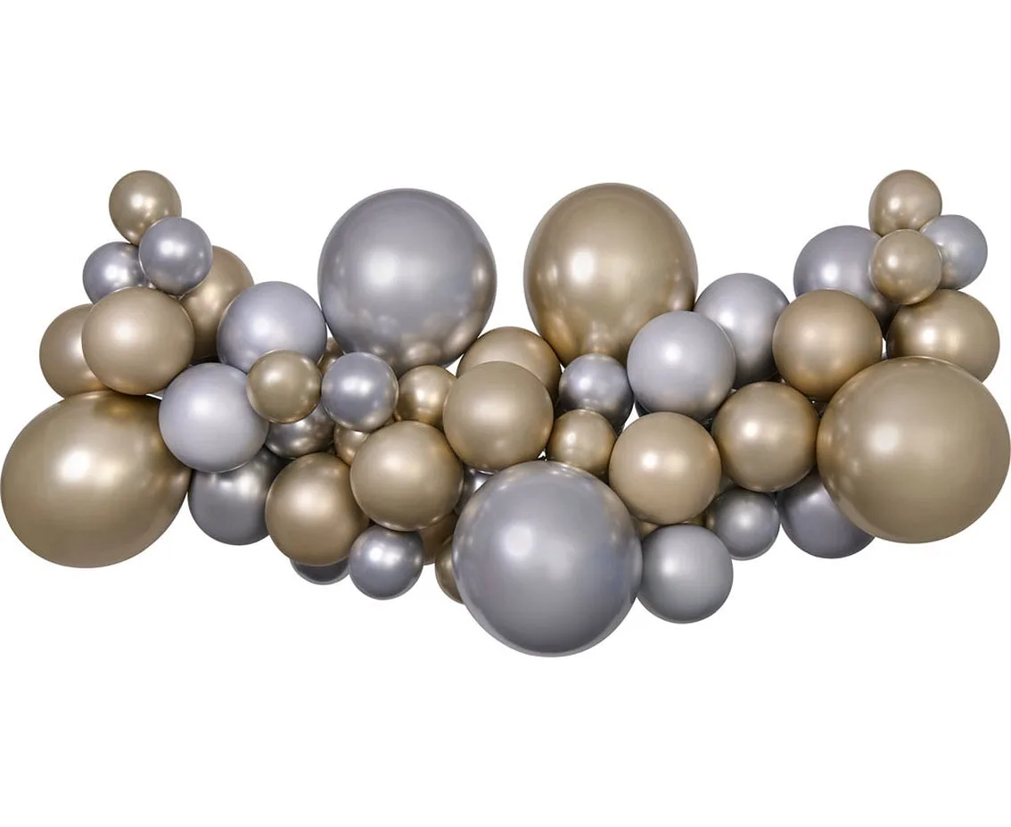Guirnalda de globos DIY, plata y oro, 65 globos + cinta