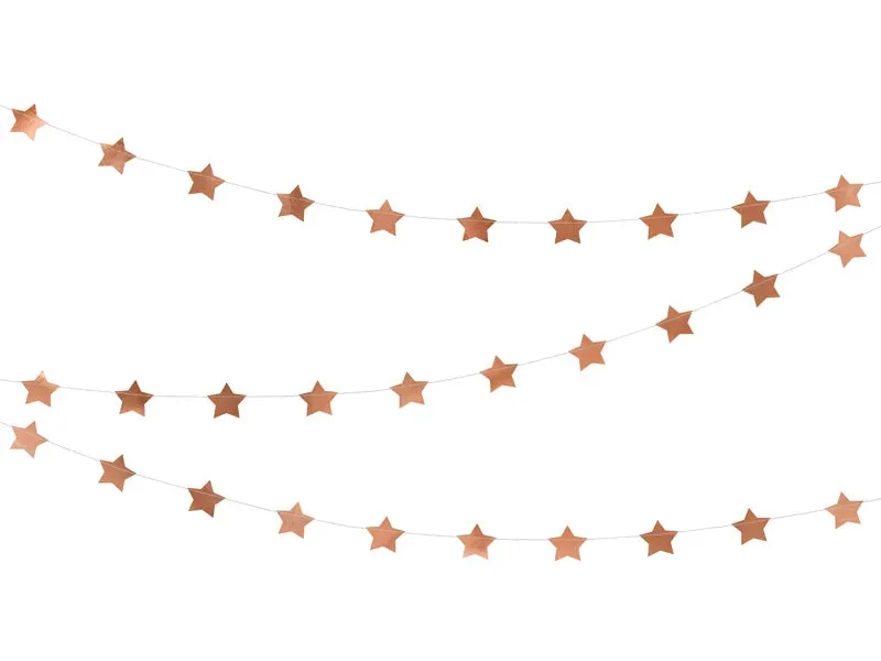 Guirnalda de papel con estrellas, oro rosa, 3,6 m