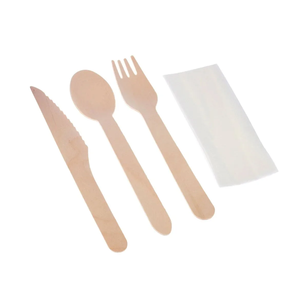 Juego de cubiertos de madera, cuchillo, cuchara, tenedor y servilleta, 16 cm, 4 unidades