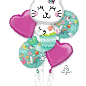 Juego de globos de aluminio, diseño de gato, sirena, gatito y corazones, 5 unidades