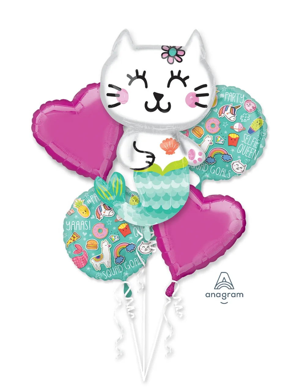 Juego de globos de aluminio, diseño de gato, sirena, gatito y corazones, 5 unidades