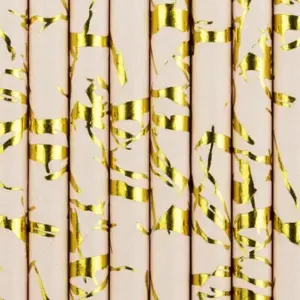 Pajitas de papel, color rosa empolvado con estampado de mármol dorado metalizado, 19,5 cm, 10 uds.