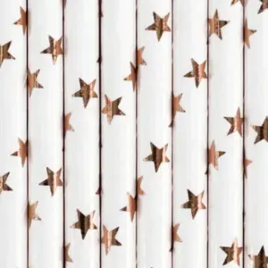 Pajitas de papel, estrellas de oro rosa claro, 19,5 cm, 10 uds.