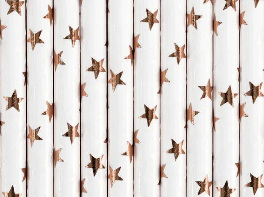 Pajitas de papel, estrellas de oro rosa claro, 19,5 cm, 10 uds.