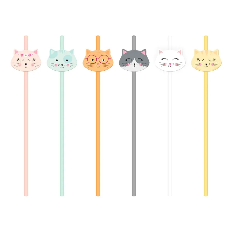 Pajitas de papel, gatos, 6 uds.