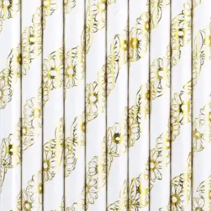 Pajitas de papel, margaritas doradas, 19,5 cm, 10 uds.