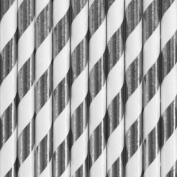 Pajitas de papel, plateadas, 19,5 cm, 10 uds.