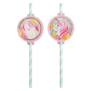 Pajitas de papel Unicornio, 19,7 cm, 8 uds.
