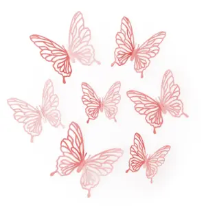 Pegatinas 3D mariposas caladas oro rosa, 12 uds.