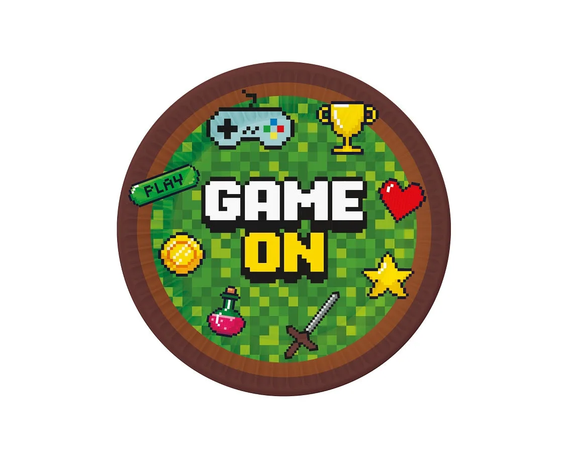 Platos de papel Game On, 18 cm, 6 uds.
