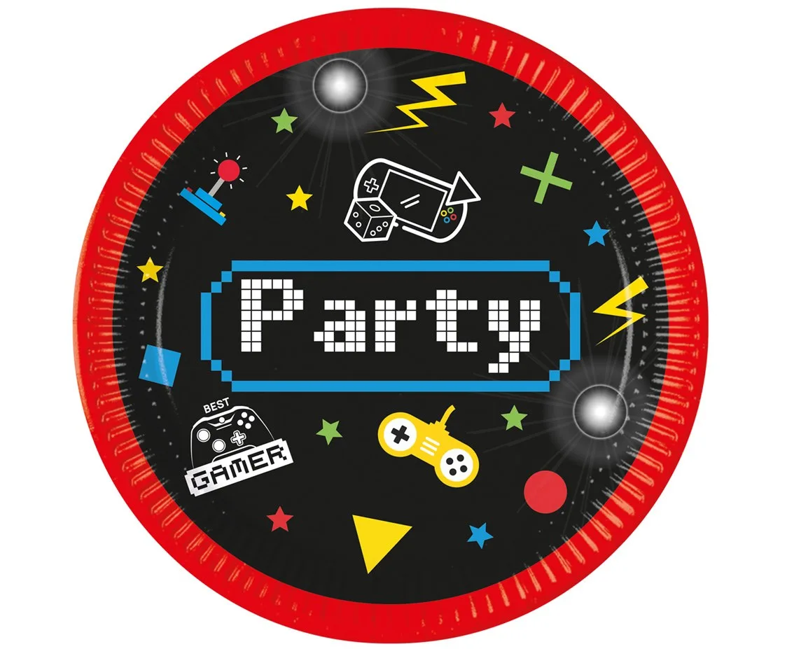 Platos de papel Gaming Party, 23 cm, 8 uds.