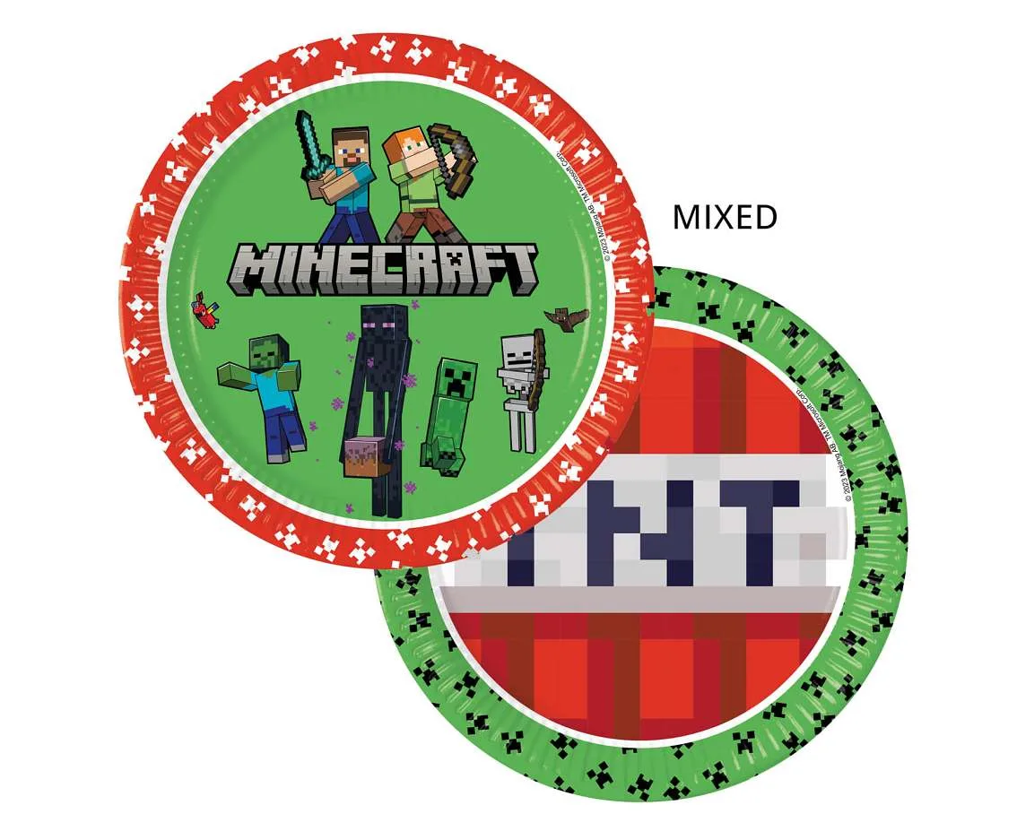 Platos de papel Minecraft (mixtos), 23 cm, 8 uds.