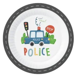 Platos de papel Policía, 23 cm, 6 uds.