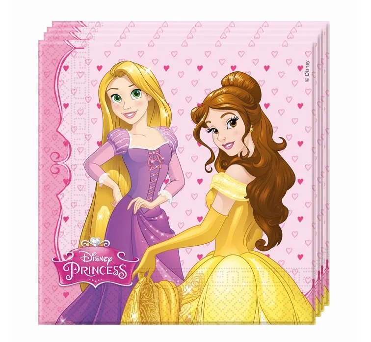 Servilletas de papel Disney Princesas y Corazones, 33x33 cm, 20 uds