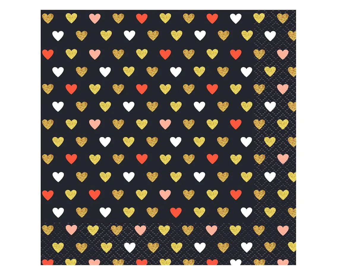 Servilletas de papel XOXO -Corazones (negro), 33x33 cm, 20 uds.
