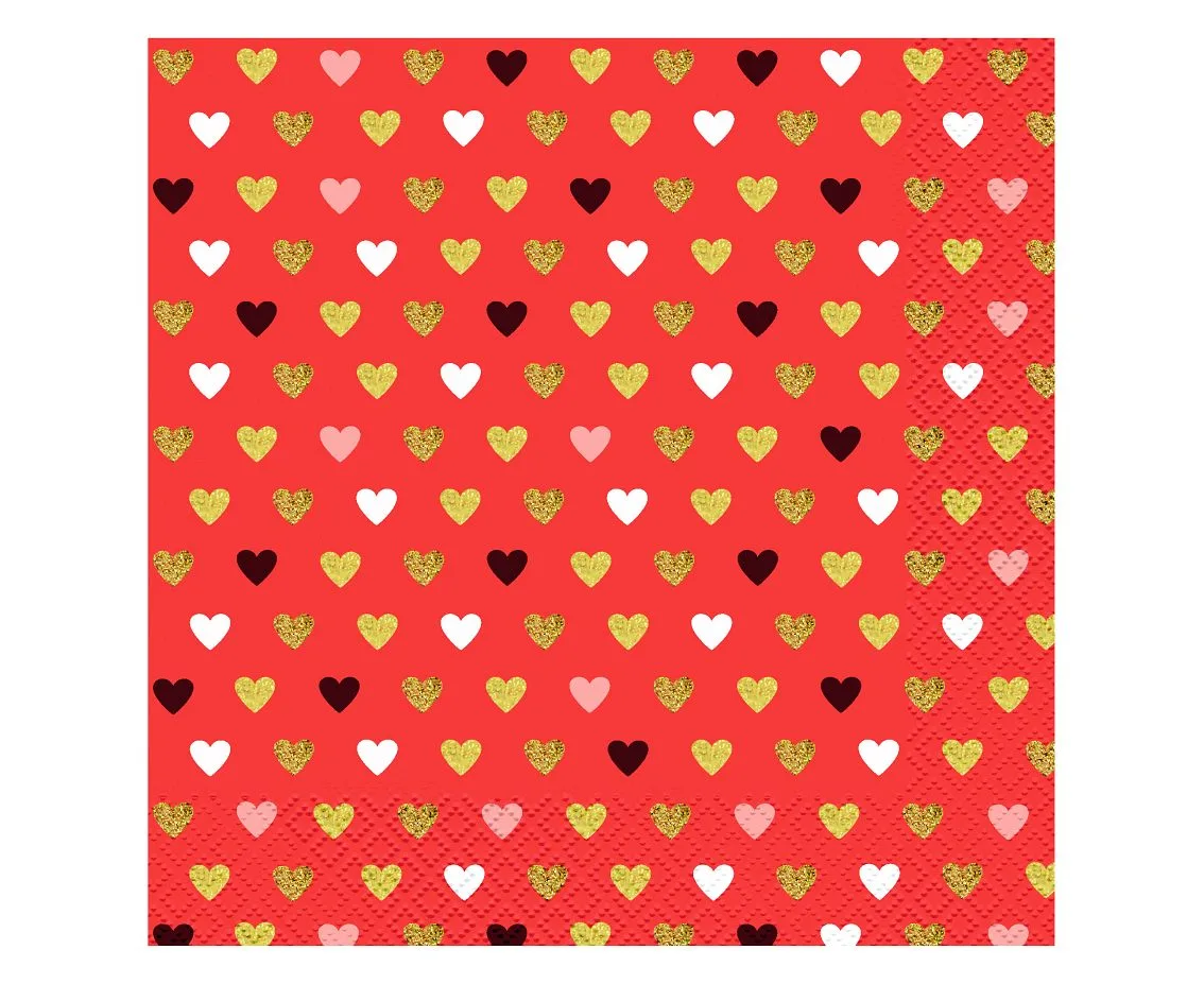 Servilletas de papel XOXO -Corazones (rojo), 33x33 cm, 20 uds.