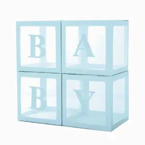 Set de cajitas azules 30cm para globos con letras BABY 4 uds