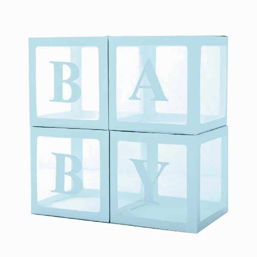 Set de cajitas azules 30cm para globos con letras BABY 4 uds