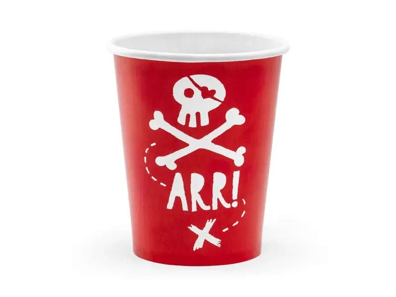 Vasos de cartón "Fiesta de piratas", rojo, 220 ml, 6 uds.
