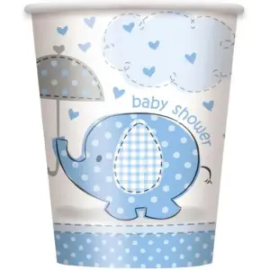 Vasos de papel Baby shower - elefante, azul, 260 ml, 8 uds.