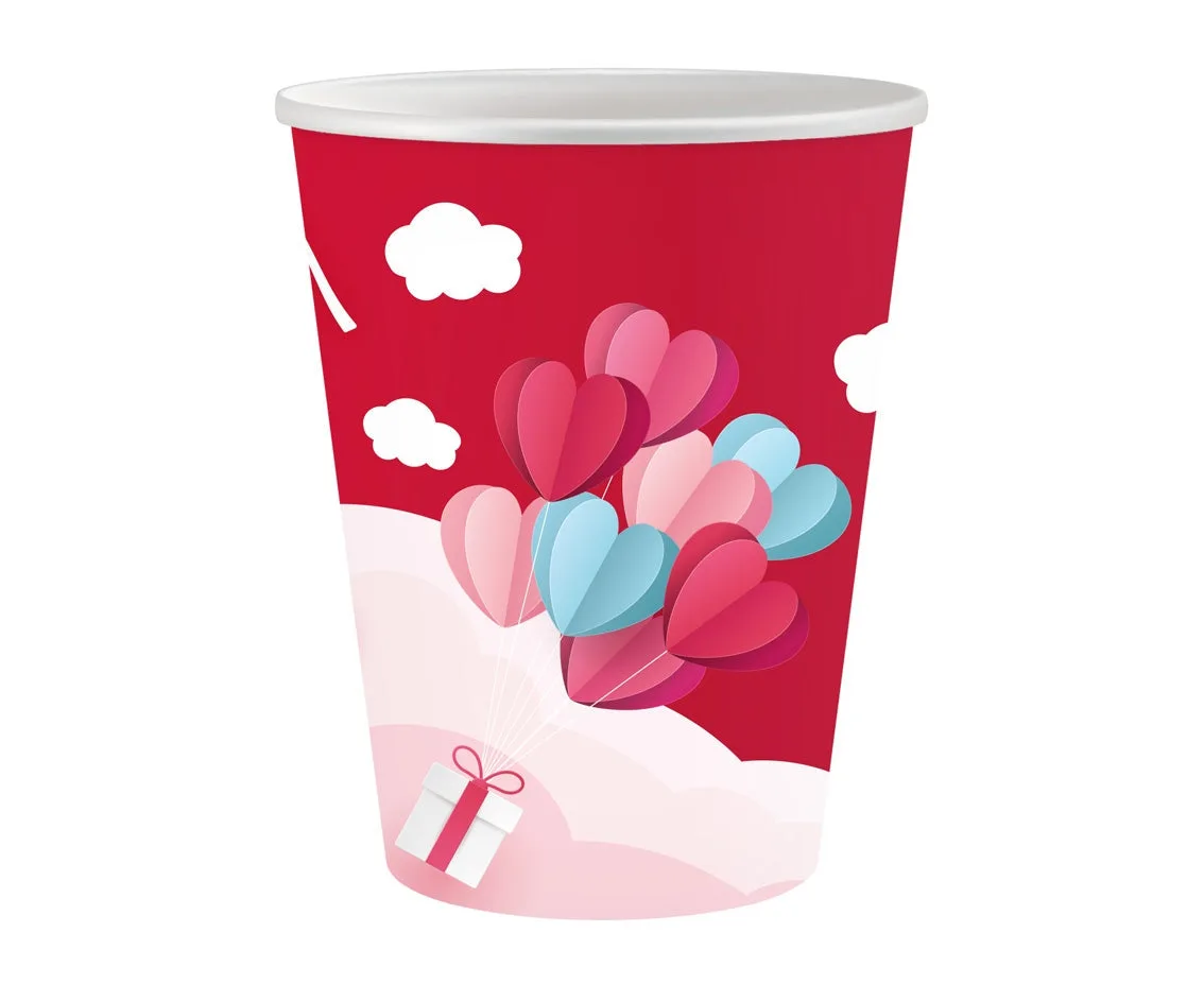 Vasos de papel "Love Is In The Air" (rojo), 250 ml, 6 uds.