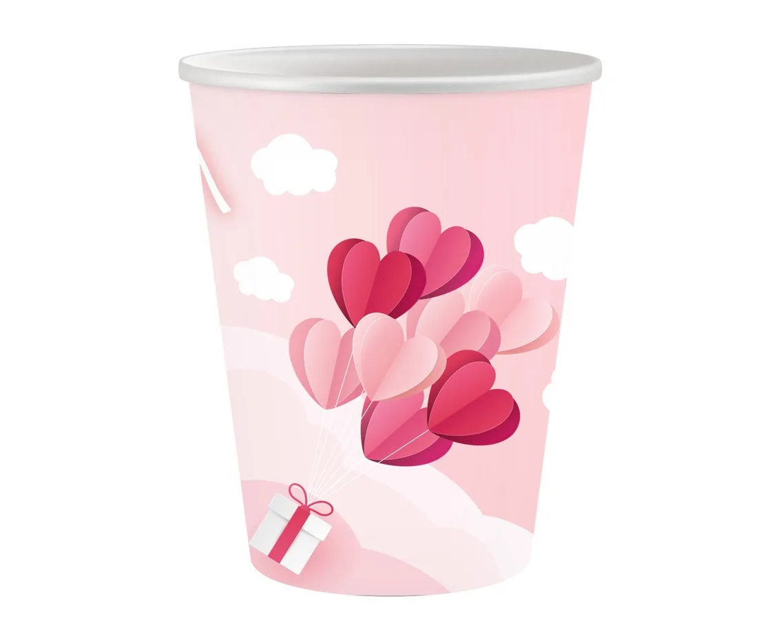 Vasos de papel "Love Is In The Air" (rosa), 250 ml, 6 uds.