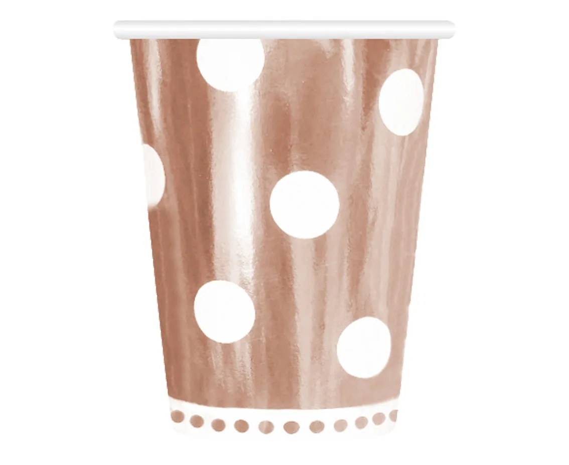 Vasos de papel Lunares, oro rosa, 266 ml, 6 uds.