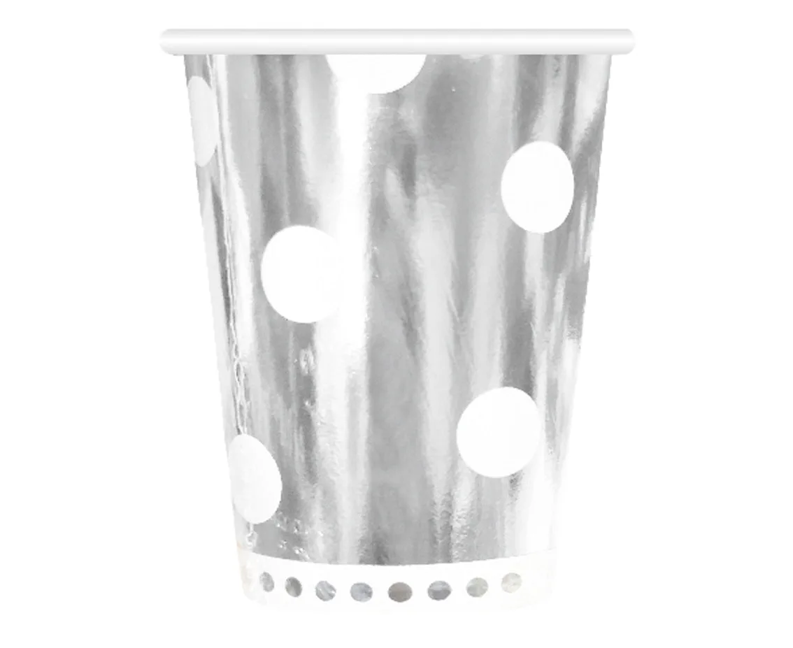 Vasos de papel Lunares, plata, 266 ml, 6 uds.