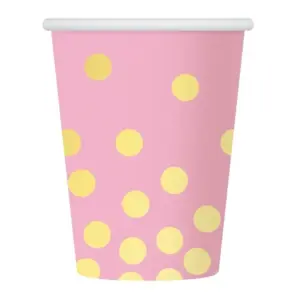 Vasos de papel "Puntos dorados", rosa, 270 ml, 6 uds.