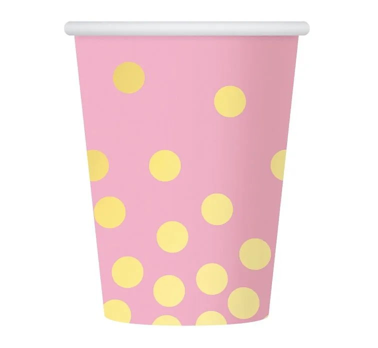 Vasos de papel "Puntos dorados", rosa, 270 ml, 6 uds.