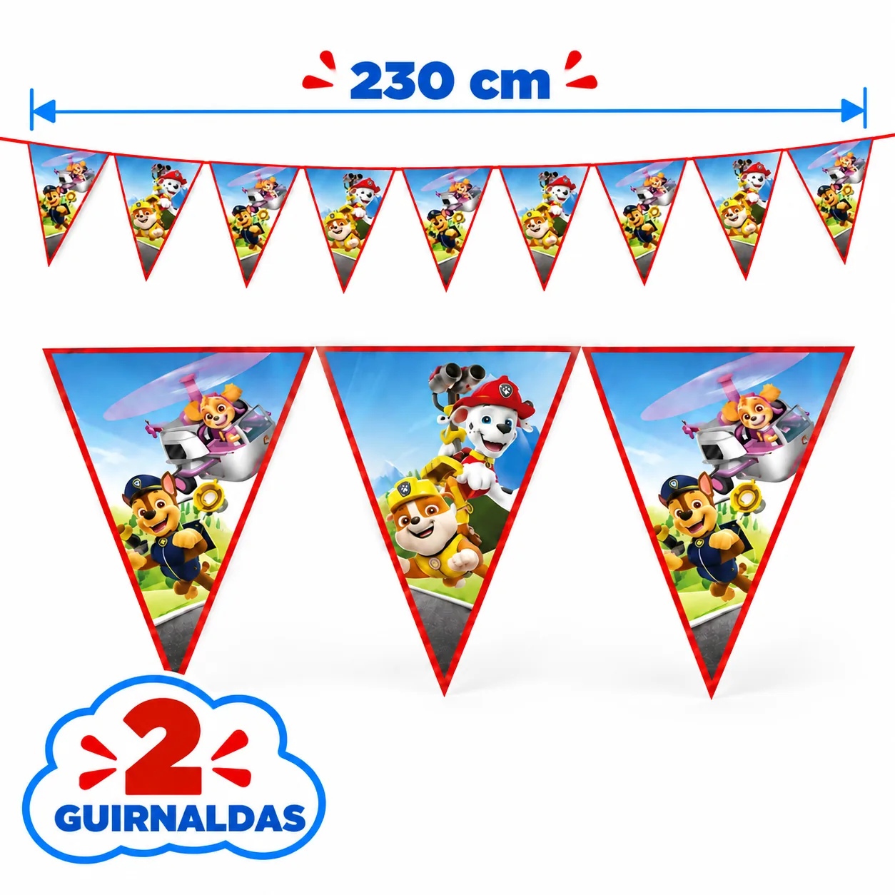 2 pancartas de banderines de la Patrulla Canina de 230 cm con los cachorros