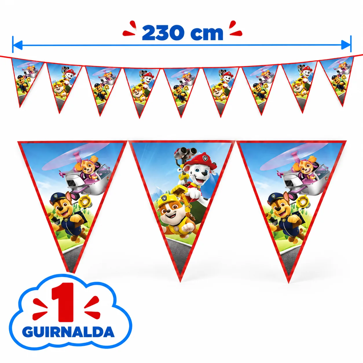 1 pancarta de banderines de la Patrulla Canina de 230 cm con los cachorros