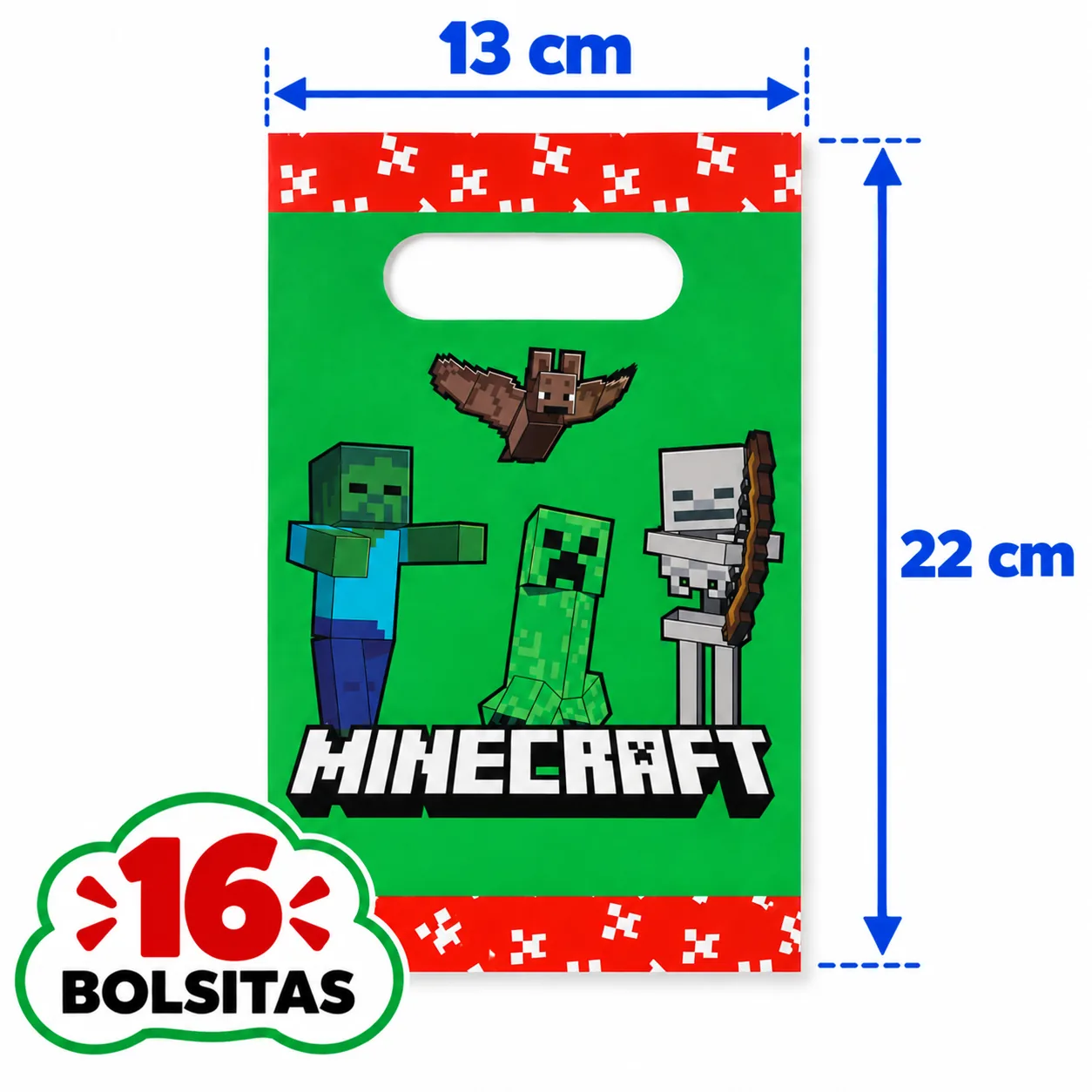 16 bolsitas de regalo de 13 x 22 cm de Minecraft con zombi, Creeper y esqueleto