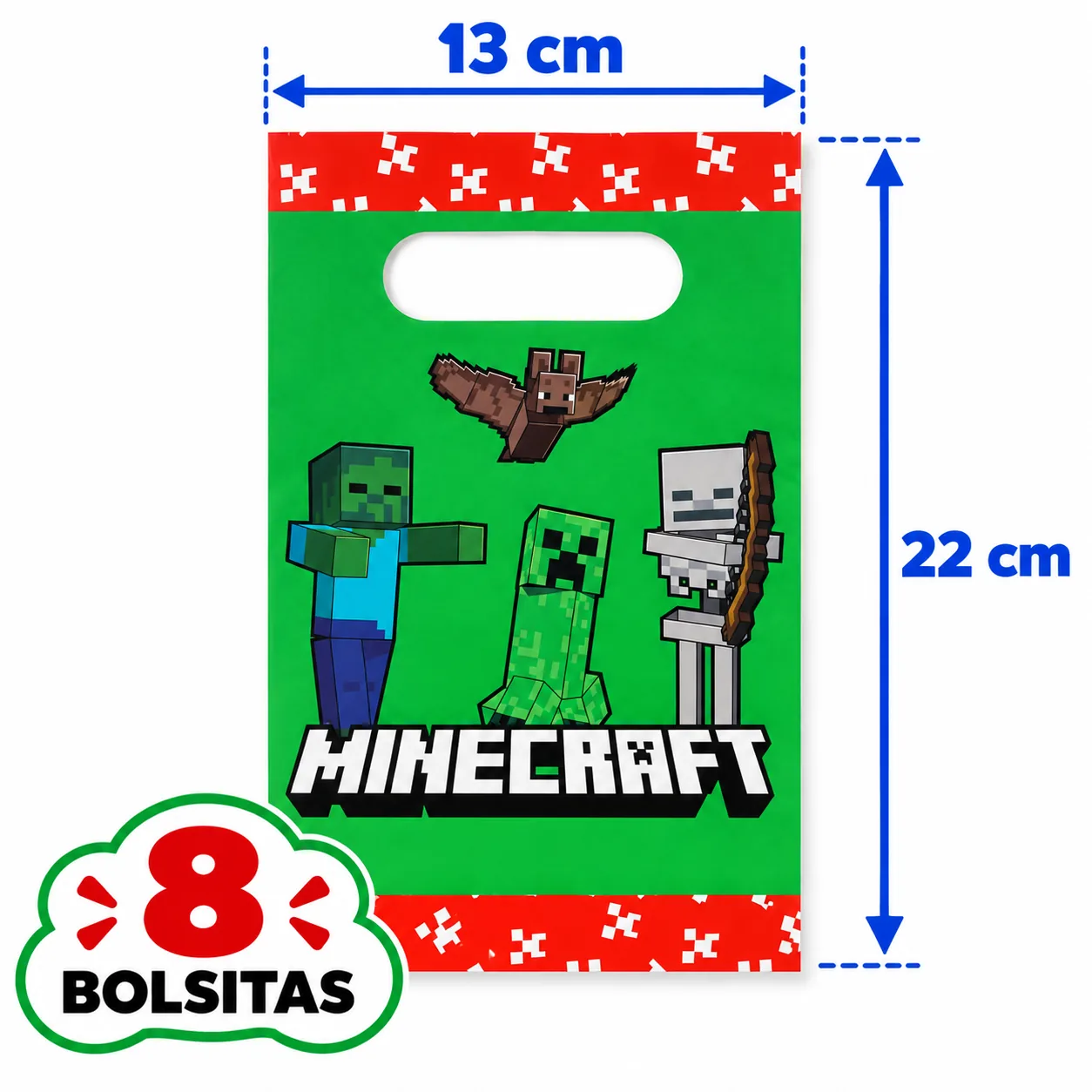 8 bolsitas de regalo de 13 x 22 cm de Minecraft con zombi, Creeper y esqueleto