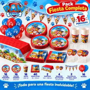 Pack Fiesta Completa Patrulla Canina para 16 personas con vajilla, mantel, pajitas, banderines y globos