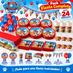 Pack Fiesta Completa Patrulla Canina para 24 personas con vajilla, mantel, pajitas, banderines y globos
