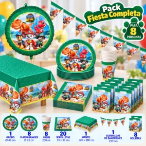 Pack Fiesta Completa Patrulla Canina Dino para 8 con globos de foil, mantel, banderines y bolsitas