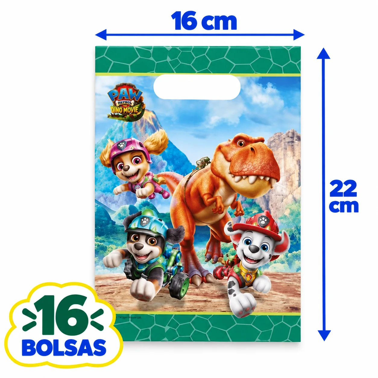 16 bolsitas de regalo de 16 x 22 cm con Skye, Rex, Marshall y un T-Rex