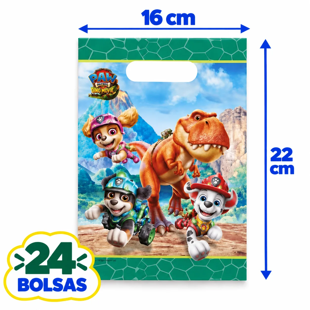 24 bolsitas de regalo de 16 x 22 cm con Skye, Rex, Marshall y un T-Rex