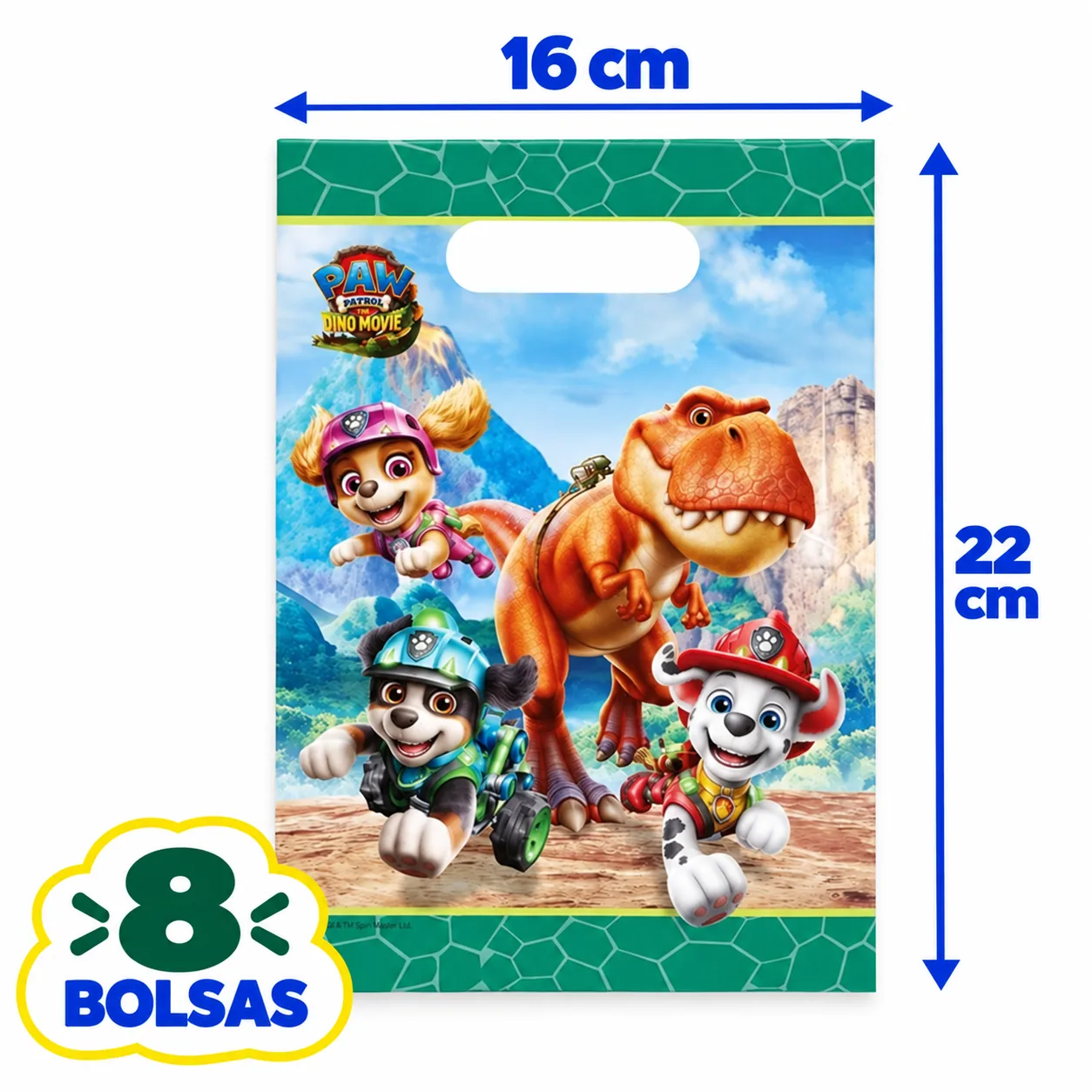 8 bolsitas de regalo de 16 x 22 cm con Skye, Rex, Marshall y un T-Rex
