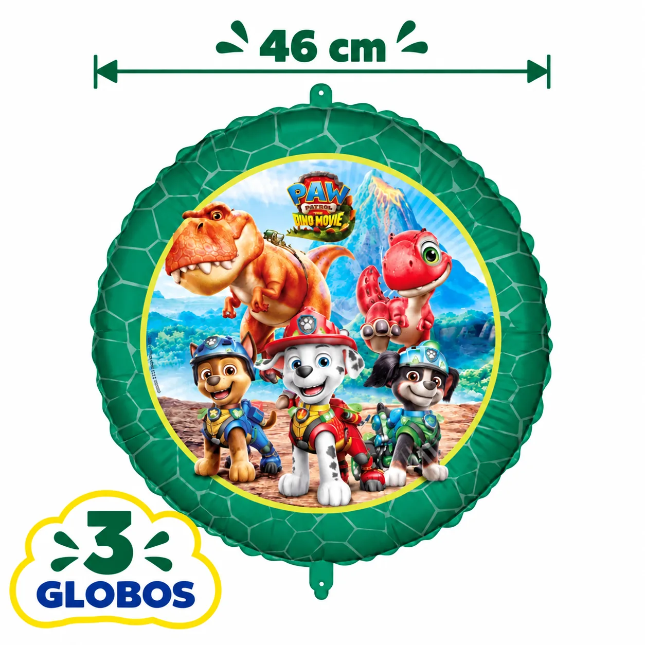 3 globos de foil redondo de 46 cm de La dino película de la Patrulla Canina