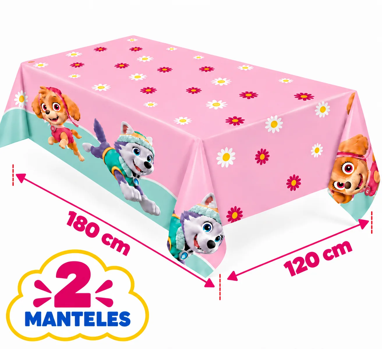 2 manteles de 120 x 180 cm con Skye, Everest y margaritas