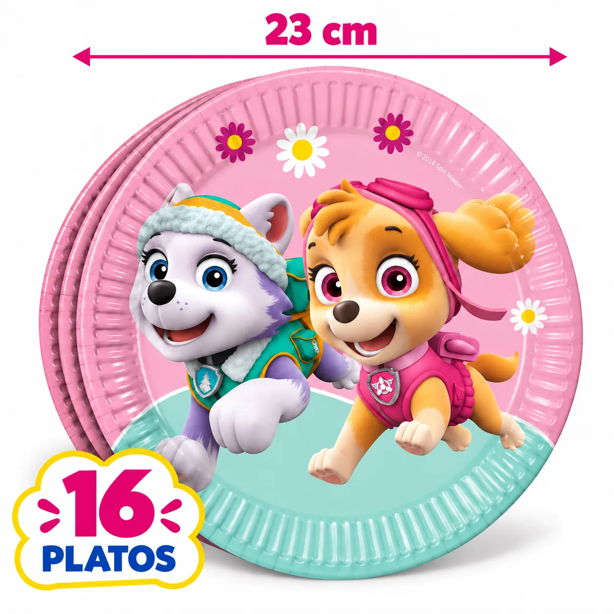 16 platos de 23 cm de la Patrulla Canina con Skye y Everest corriendo