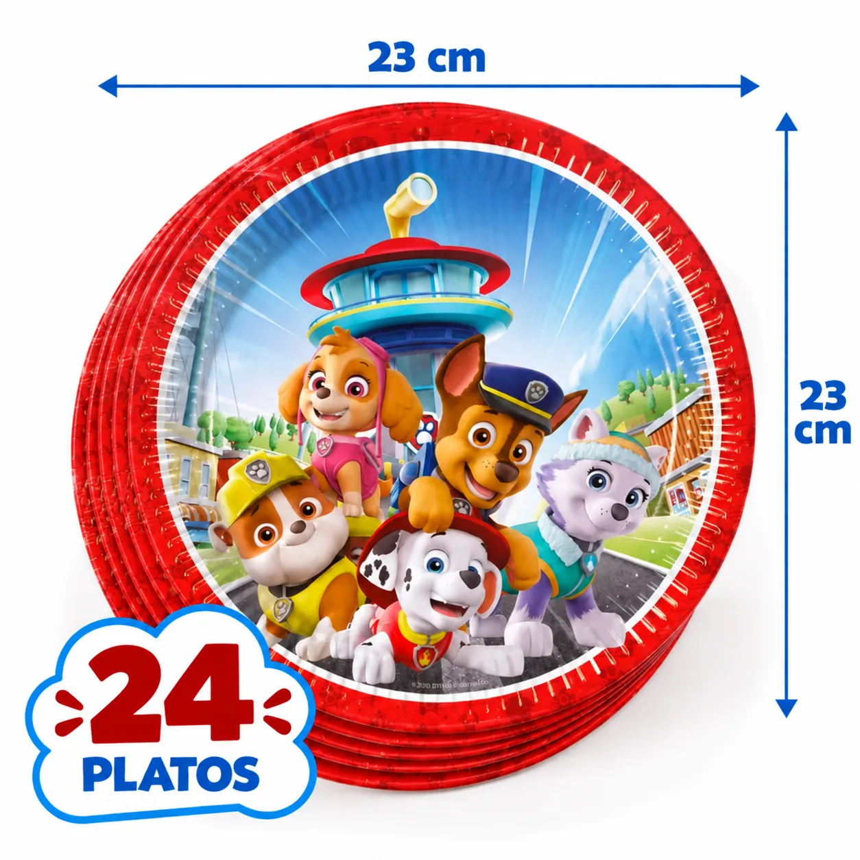 24 platos de 23 cm de la Patrulla Canina con Skye, Chase, Rubble, Marshall y Everest