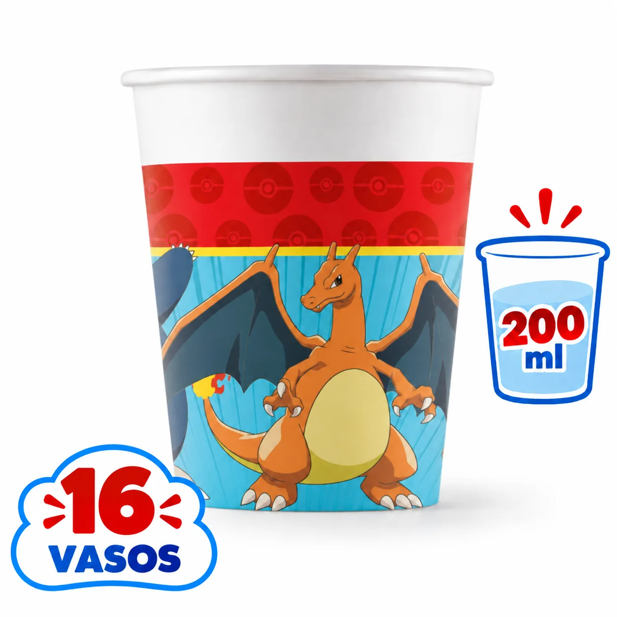 Vaso de 200 ml de Pokémon con Charizard, 16 unidades