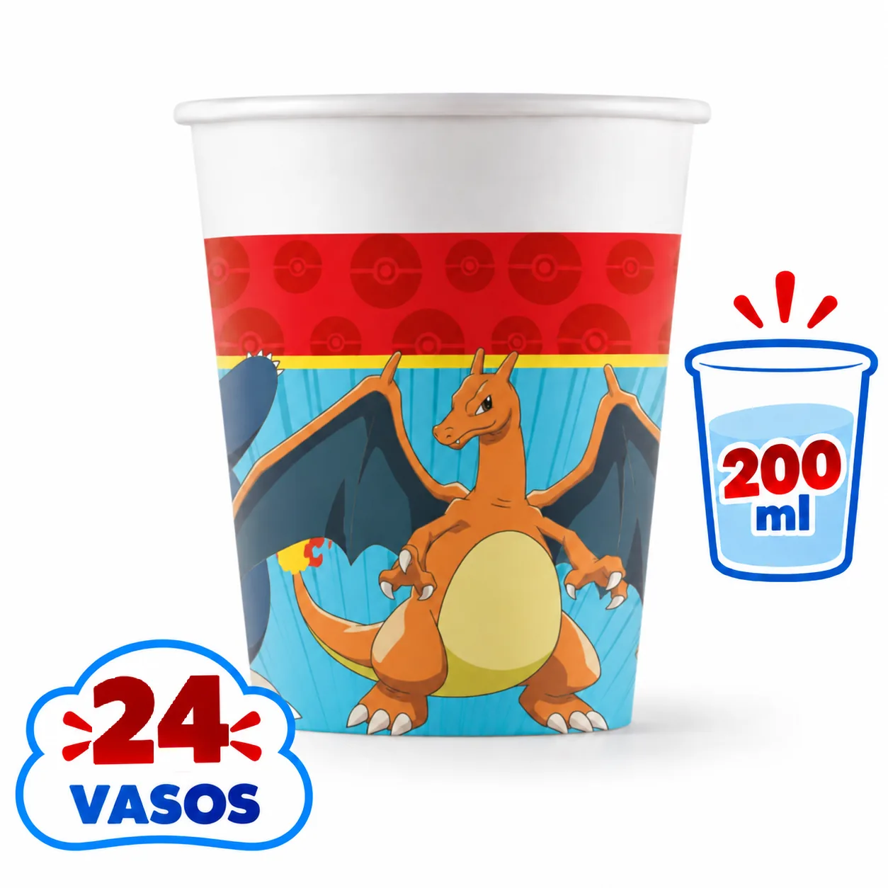 Vaso de 200 ml de Pokémon con Charizard, 24 unidades