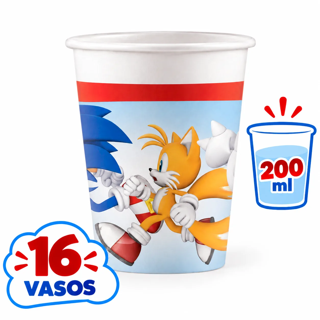Vaso de 200 ml con Sonic y Tails, 16 unidades