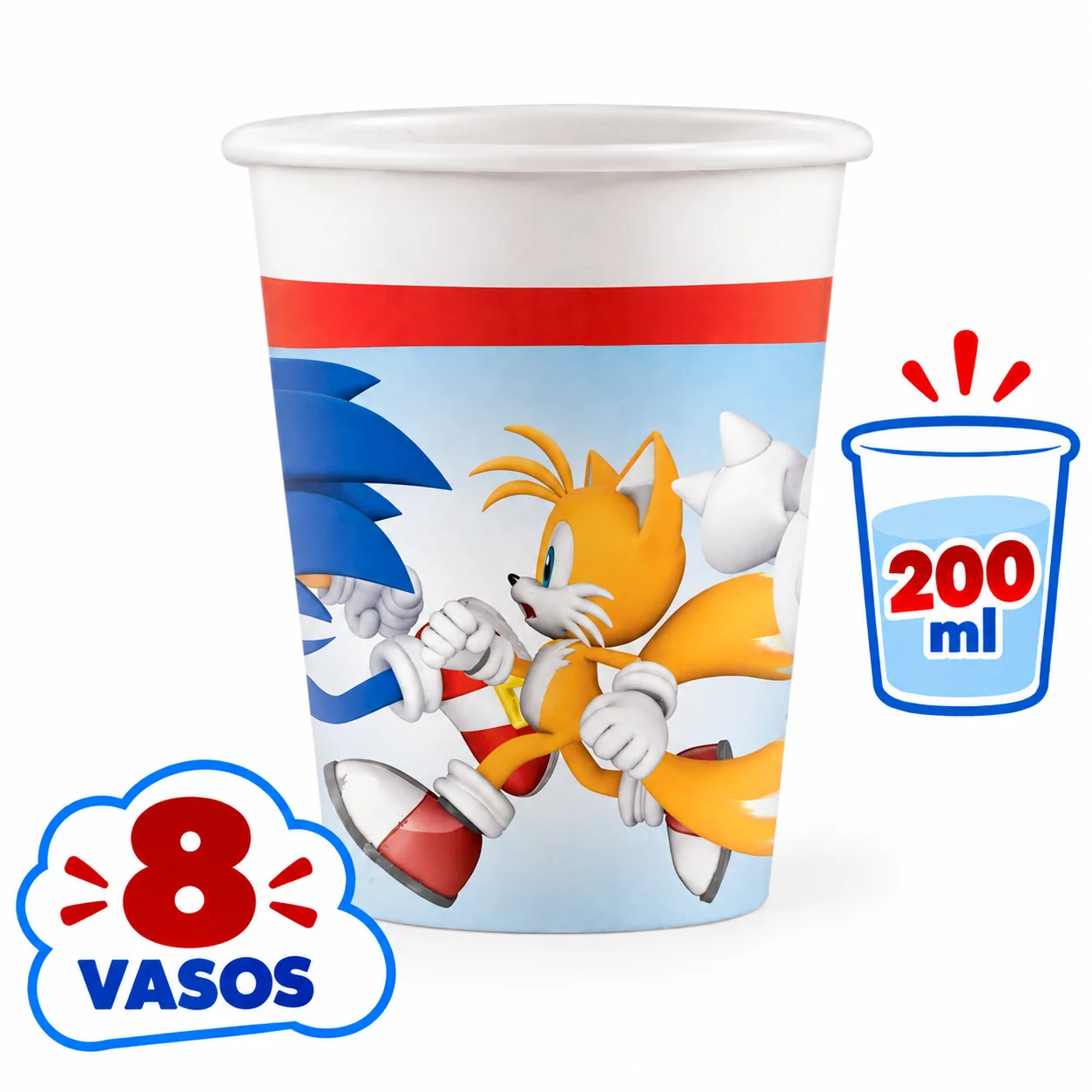 Vaso de 200 ml con Sonic y Tails, 8 unidades