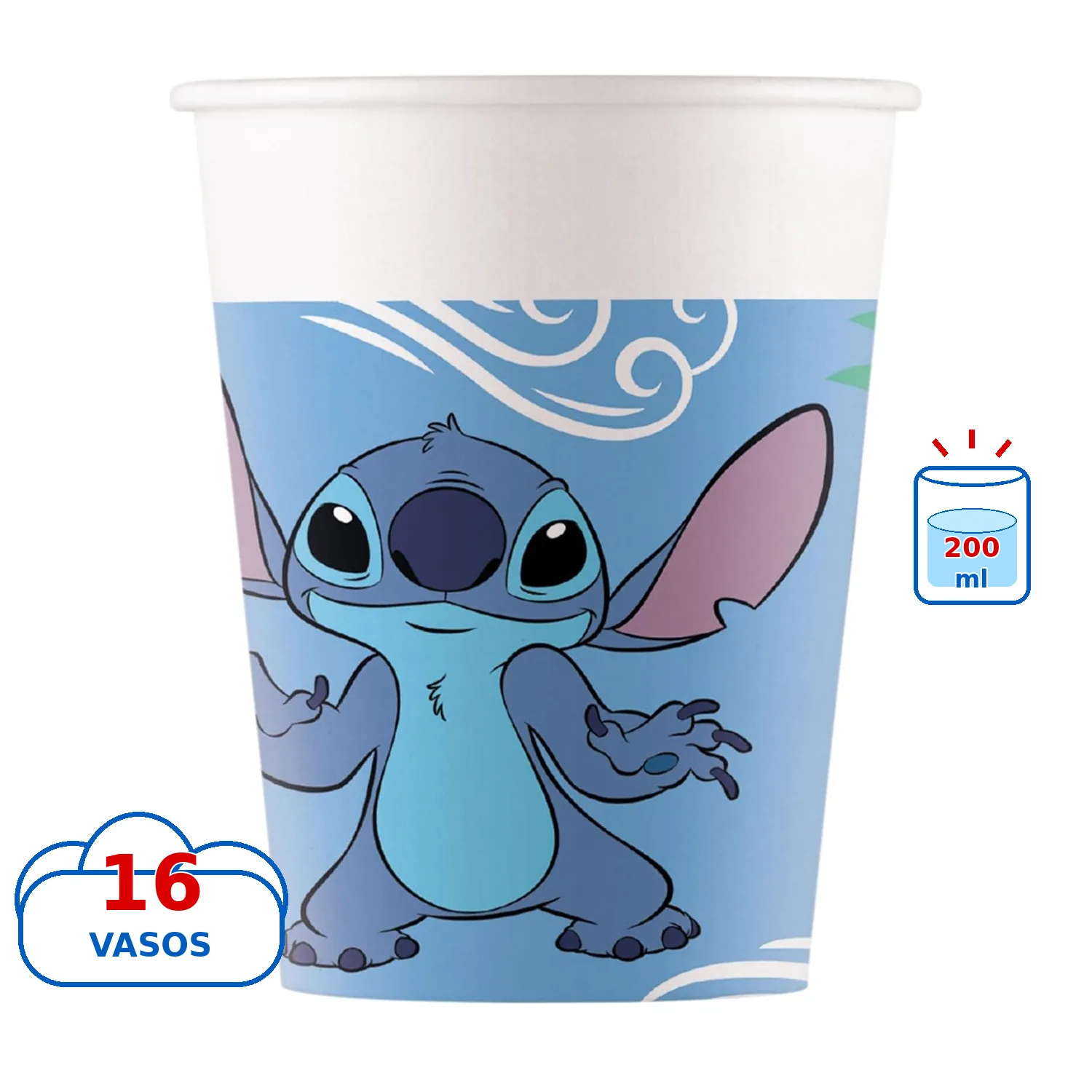 Vaso de 200 ml azul con Stitch, 16 unidades